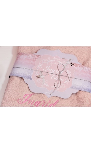 Trusou de botez pentru fetite, roz cu silver, lebada argintie  Silver Swan  23
